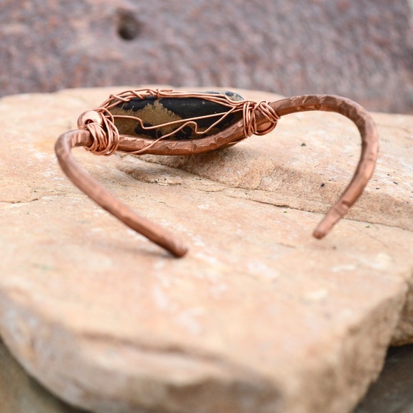 Leopard Cheetah Jasper Solid Copper Cuff Bracelet - Picture 5 of 7